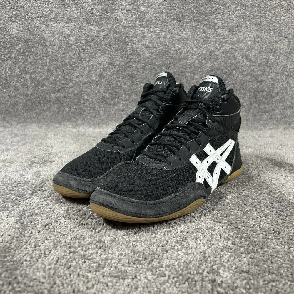 ASICS Matflex 7 1084A011 Youth Size 4 Black White Wrestling Athletic Shoes Used